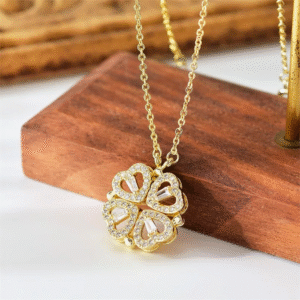 Zircon Heart Necklace – Magnetic Clover Pendant for Women - Image 3