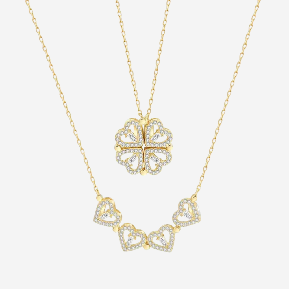 Zircon Heart Necklace – Magnetic Clover Pendant for Women