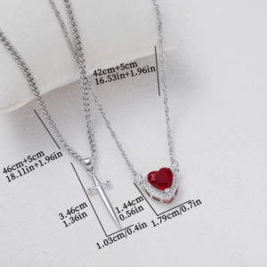 Heart & Dagger Couple Necklace – Sparkling Red Stone Pendant for Lovers - Image 3