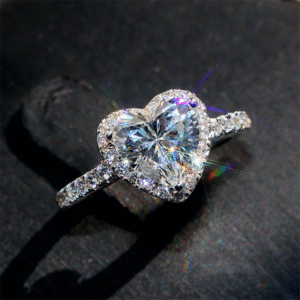 Diamond Silver Heart Crystal Adjustable Ring