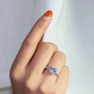 Diamond Silver Heart Crystal Adjustable Ring - Image 7