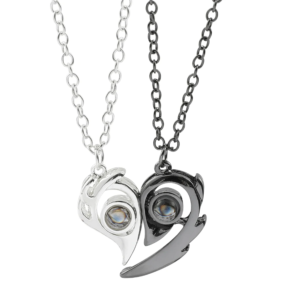 Magnetic Paired Necklaces for Couples 100 Language “I Love You” Projection