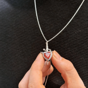 Heart & Dagger Couple Necklace – Sparkling Red Stone Pendant for Lovers - Image 10