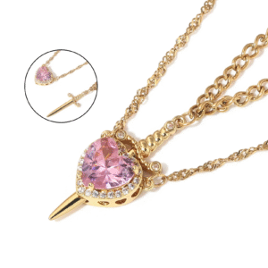 Heart & Dagger Couple Necklace – Sparkling Red Stone Pendant for Lovers - Image 9