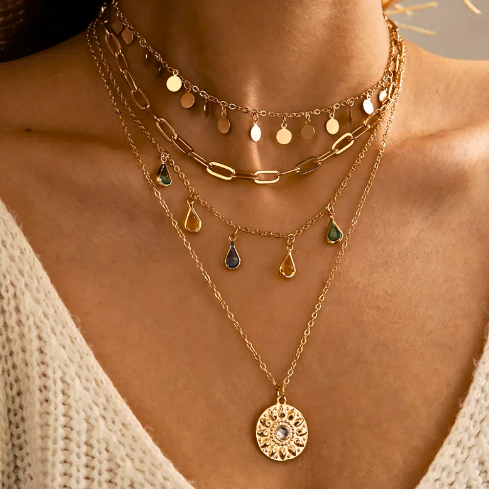 Boho Multilayered Gold Choker Necklace