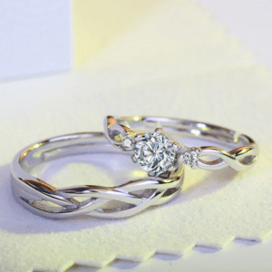 Silver Plated Couple Rings Set for Men & Women - Image 2