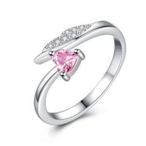 Stylish Dual Silver Couple Rings with Pink Stone - Image 5