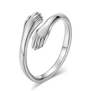 Hand-in-hand silver couple ring – symbolic unisex love ring with holding hands design