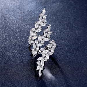 Diamond Spiral Ring for Women with Leaf-Cut Crystals – Adjustable Elegant Party Jewelry on Velvet Ring Box"