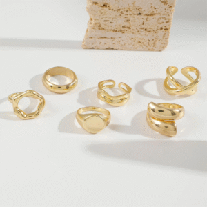 Gold Statement Ring Set of 6 for Women - Image 5