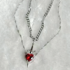 Heart & Dagger Couple Necklace – Sparkling Red Stone Pendant for Lovers - Image 8