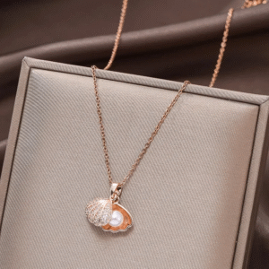 Shell Pearl Necklace with Stainless Steel Chain for Women & Girls Cubic Zircon - Image 7