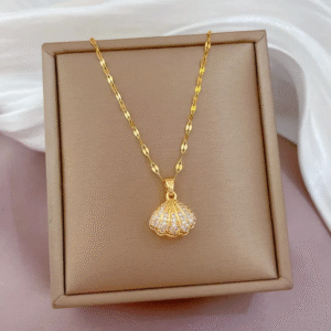 Shell Pearl Necklace with Stainless Steel Chain for Women & Girls Cubic Zircon - Image 19
