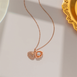 Shell Pearl Necklace with Stainless Steel Chain for Women & Girls Cubic Zircon - Image 5