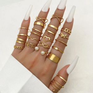 Premium Gold Knuckle 22pcs Rings Set for Women and Girls