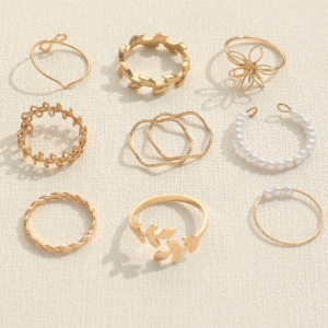Set of 10 Adjustable Floral Finger Rings for Women - Image 3
