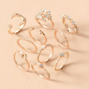 Gold Plated Moon Star Rings Set of 10 - Image 4