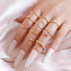 Gold Plated Moon Star Rings Set of 10 - Image 3